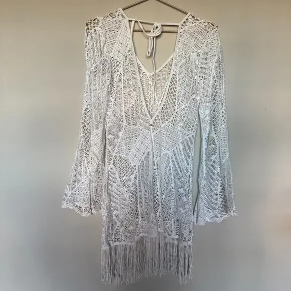PILYQ PQ Women Swim Coverup Dress M/L Ivory Mini Crochet Whimsical Cottage Fairy - Picture 10 of 10